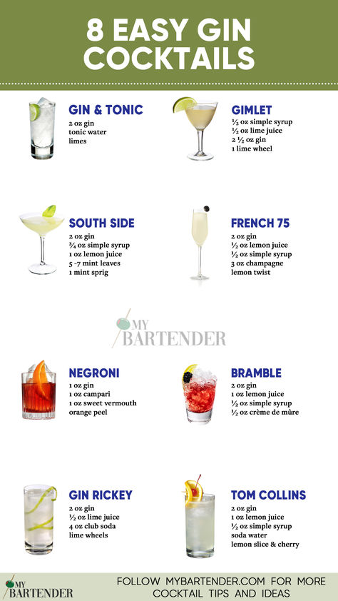 Easy Gin Cocktails Drink Combinations Alcohol, Best Drinks To Order At A Bar, Gin Cocktail Recipes Easy, Simple Gin Cocktails, Gin Cocktails Recipes, Gin Cocktails Easy, Alcoholic Drinks Gin, Drinks With Gin, Gin Mixed Drinks