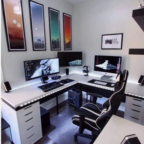 63 Teenage Gamer Bedroom Ideas EASY to recreate - momma teen Gamer Bedroom Ideas, Masculine Home Office Ideas, Bedroom Gamer, Masculine Home Office, Gamer Bedroom, Boys Desk, Cool Bunk Beds, Teen Boy Bedroom, Computer Room