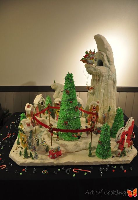 Gingerbread House Designs Creative, Whoville Gingerbread Village, The Grinch Gingerbread House, Grinch Gingerbread House Ideas, Whoville Gingerbread House, Gingerbread House Contest Ideas, Grinch Gingerbread House, Grinch House, Gingerbread Building