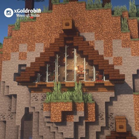 Goldrobin - Minecraft Builder on Instagram: “Triangular house in a mountain! 🏞🏔 Follow @xgoldrobin for more Minecraft Building ideas & designs! 🏡…” Minecraft Rectangle House, Minecraft House Side Of Mountain, House In Mountain Minecraft, Minecraft Building Ideas Mountain, Minecraft Houses In Mountains, Minecraft 1.20 House, Minecraft Houses Mountain, Mountain Home Minecraft, Mountain Side House Minecraft