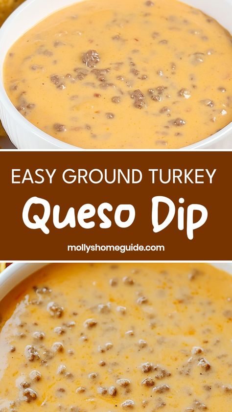 Looking for a delicious and easy appetizer recipe? Try this mouthwatering ground turkey queso dip! Made with flavorful ground turkey cooked to perfection and combined with creamy, cheesy queso, this dip is sure to be a crowd-pleaser at your next gathering. Whether you're hosting a party or simply looking for a tasty snack, this recipe is perfect for any occasion. Impress your friends and family with this savory dish that's packed full of flavor. Ground Turkey Queso Dip, Ground Turkey Appetizers, Turkey Appetizers, Ground Turkey Sausage, Pickled Jalapeño, Turkey Cheese, Velveeta Cheese, Turkey Meat, Queso Dip