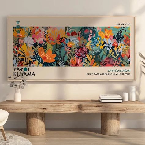 Yayoi Kusama, Colorful Panoramic Art - Canvas Print - Neibac Modern Canvases Painting Houses On Canvas, Panoramic Painting, Yayoi Kasuma, Kusama Yayoi, Yayoi Kusama Art, Panoramic Art, Panoramic Wall Art, Eclectic Wall Art, Edvard Munch