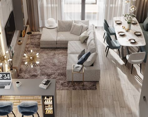 Cozy Living Room Design, Living Room Dining Room Combo, Apartment Living Room Design, Living Room Design Inspiration, Dining Room Combo, Small Apartment Decorating, Design Room, Living Room Design Decor, Home Design Living Room