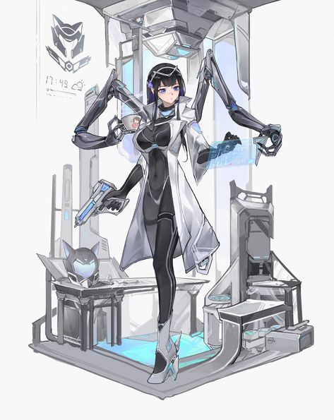 Anime Techwear, Sci Fi Character Design, Cyberpunk Design, Sci Fi Anime, Cyberpunk Girl, Female Character Concept, Cyberpunk Character, Futuristic Art, Anime Warrior