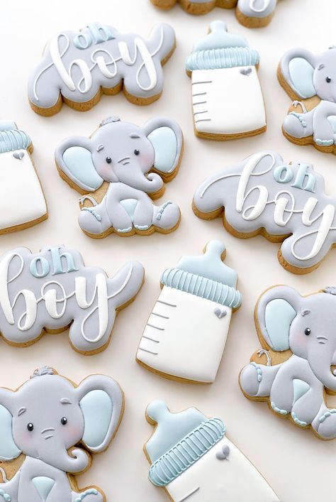 Cookies For Baby Shower Boy, Elephant Boy Baby Shower Theme, Little Peanut Baby Shower Ideas, Baby Boy Elephant Shower Ideas, Elephant Treats, Little Peanut Baby Shower Boy, Dumbo Baby Shower Ideas, Blue Baby Shower Cookies, Elephant Baby Shower Cookies