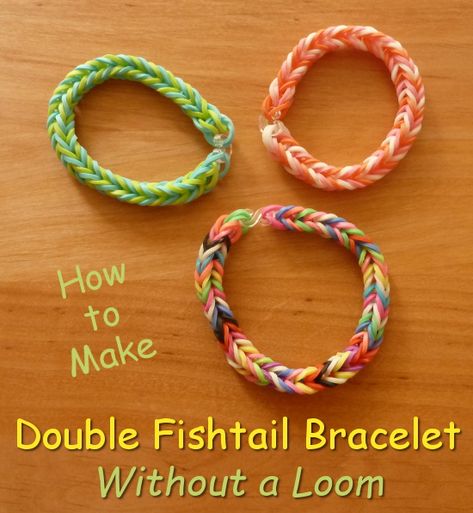 How to make a double fishtail rubber band loom bracelet without a loom and using your fingers full photo craft tutorial step by step Loom Band Ideas Step By Step, How To Make Rubberband Bracelets, Rubber Band Loom Bracelets, Easy Rubber Band Bracelet, Rubber Band Bracelet Designs, Diy Bracelets Easy Rubber Band, Loop Band Bracelets, How To Make Rubber Band Bracelets Without Loom, Rubber Band Bracelet Patterns No Loom