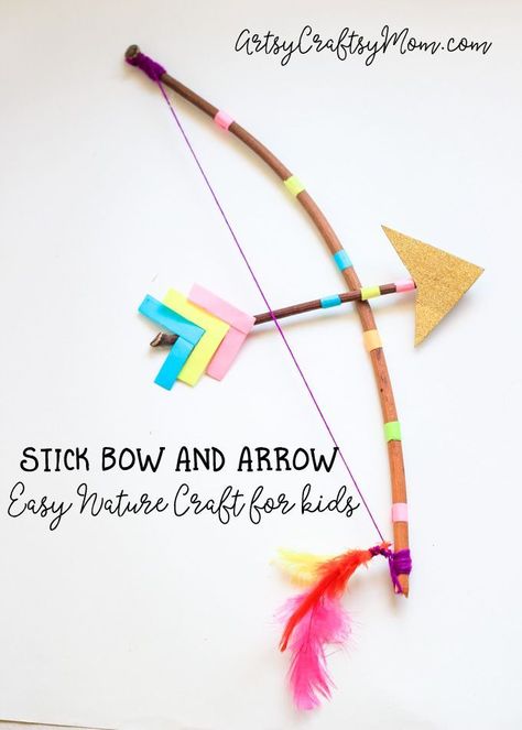 Make a Stick Bow and Arrow with a twig & some yarn. Now all that&apos;s left to do is test out your DIY bow and arrow with a little target practice! Perfect as a cupid bow and arrow costume prop or a fun Nature craft. Bow And Arrow Homemade, Mini Bow And Arrow Craft, Bow And Arrow Craft, Bow And Arrow Costume, Diy Bow And Arrow, Cupid Bow And Arrow, Arrow Costume, Arrow Crafts, Cupid Bow