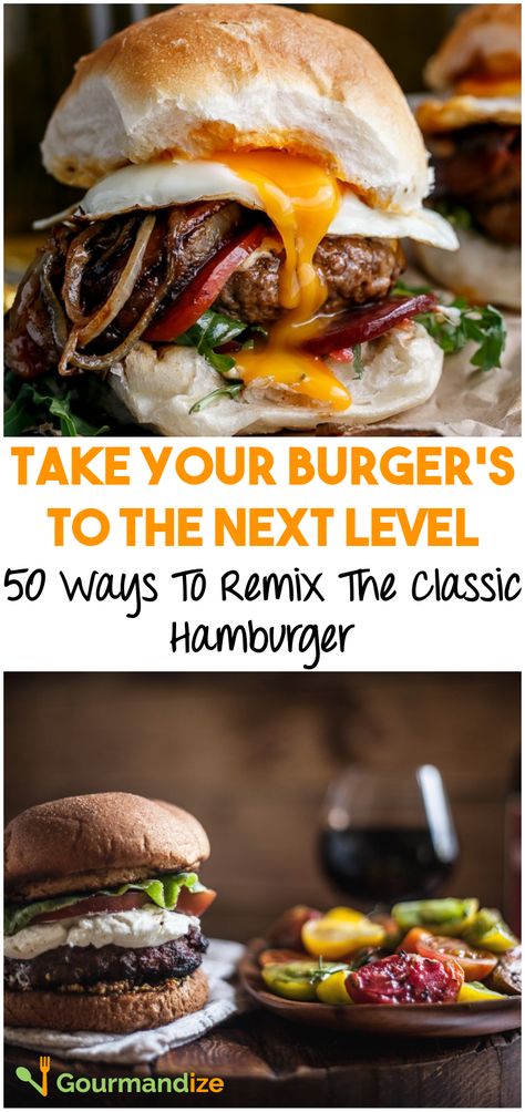 The classic hamburger is a canvas for creative foodies. Bust out of your boring hamburger routine with these 50 innovative twists! Hamburger Ideas Creative, Creative Burger Recipes, Classic Hamburger, Tofu Burger, Classic Burger, Soft Egg, Fresh Guacamole, Bistro Food, Burger Toppings