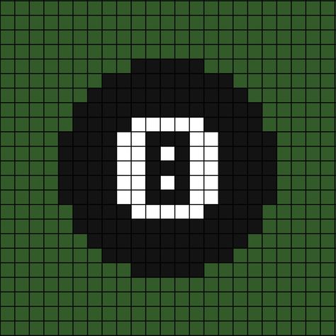 A small pixel art template of the Magic 8 Ball from Pool the physical game. 8 Ball Perler Beads, 8 Ball Pixel Art, 8 Ball Grid Pattern, 13x13 Pixel Art, Grunge Pixel Art, Green Pixel Art, 8 Ball Pool, Magic 8 Ball, Easy Perler Beads Ideas