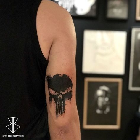 Punisher tattoo design male man tattoo right back arm Antalya / Turkey #Uncategorized Punisher Tattoo For Men, Punisher Tattoo Design, The Punisher Tattoo, Tattoo Small Men, Punisher Skull Tattoo, Turkey Tattoos, Punisher Tattoo, Tattoo Band, Man Tattoo