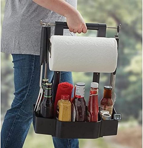 Perfect Father's Day Gift for the man in your life that loves to BBQ! Easy to carry to and from the grill - grab the full sized handle and bring your kitchen to the grill with Mr. Bar-B-B’s Deluxe Grill Caddy. Our caddy keeps everything from paper towels, grilling tools, condiments and more. All by your grill side 2 extendable hooks keeps your BBQ tools right by your side - the 2 bars are located on the top portion of our deluxe caddy allowing you to keep your spatula and BBQ tongs close at hand Fleet Farm, Bar B Q, Storage Caddy, Rockler Woodworking, Backyard Entertaining, Grill Master, Handle Cabinet, Bbq Accessories, Outdoor Bbq