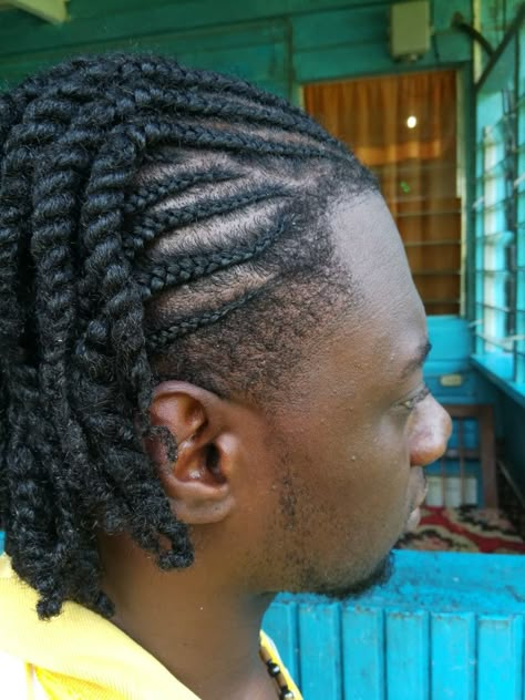 Front cornrows, twist to the back Cornrow Front Twist Back, Cornrow Twist Hairstyles Men, Cornrows To Twists Men, Cornrows To Twists, Braids Into Twists Men, Cornrows Into Twists Men, Cornrows With Twists In The Back, Cornrows Into Twists, Cornrow Twist Hairstyles