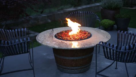 Low Wine Barrel Fire Pit Wine Barrel Fire Pit, Fire Pit Video, Barrel Fire Pit, Indoor Fire Pit, Barrel Ideas, Backyard Structures, Fire Pit Swings, Fire Tables, Outdoor Fire Pit Designs