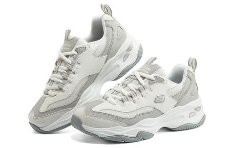 (WMNS) Skechers D'lites 4.0 'White Grey' 896144-WGY (SNKR/Low Top/Women's/Dad Shoes) Sketchers Roadies, Skechers D'lites, Japan Outfits, Sketchers Shoes, Skechers D Lites, Gray Shoes, Chunky Shoes, Dad Shoes, Girly Shoes