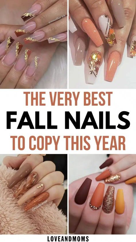 125 Best Fall Nails to Copy in 2023 | Love and Moms Fall Nails Opi, Best Fall Nails, November Nail Designs, Fall Leaves Nail Art, Brown Nail Art, Red Nails Glitter, Brown Nails Design, 2023 Love, Fall Nail Trends