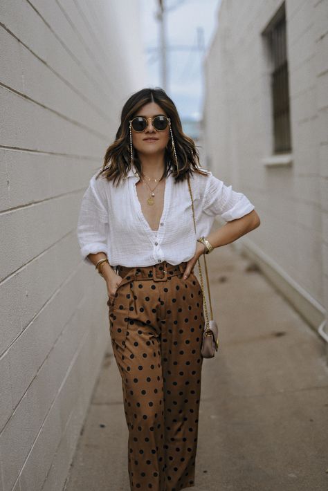 THE CHICEST POLKA DOT PANTS YOU COULD EVER OWN | polka dot pants outfit summer | how to wear polka dot pants | neutral outfit ideas summer | linen shirt outfit summer | trouser pants outfit summer | chic summer outfits | summer street style | CHIC TALK #polkadots #summeroutfits Polka Dot Pants Outfit, Linen Pants Outfit Summer, Linen Shirt Outfit, Female Manager, Summer Linen Shirt, Pants Outfit Summer, Shirt Outfit Summer, Dots Outfit, Linen Pants Outfit