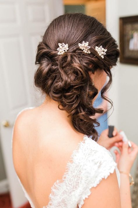 Bridal hair side-swept partial up-do with pins | Bridal ... #weddinghairstyles #hairstyles Pinned Up Hairstyles, Bridal Hair Side Swept, Side Ideas, Side Updo, Wedding Hair Side, Side Swept Hairstyles, Side Hairstyles, Pin Up Hair, Side Swept