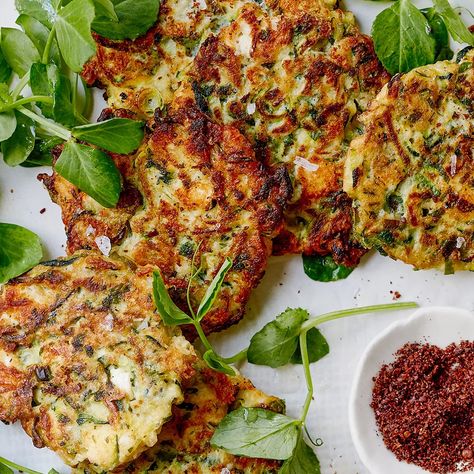 Zucchini feta fritters recipe Recipe | Better Homes and Gardens Vegetarian Dinner Recipes, Zucchini Feta, Vegetarian Chicken, Fritters Recipe, Zucchini Fritters, Fritter Recipes, Vegetarian Dinners, Simple Budget, Slow Cooker Soup