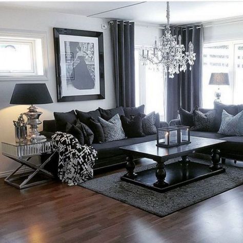 gray couch black furniture living room ideas Silver Living Room Ideas, Black And Silver Living Room, Grey Couch Decor, Silver Living Room, Black Furniture Living Room, Black Living Room Decor, Grey Couch Living Room, Black And White Living Room, Dark Living Rooms