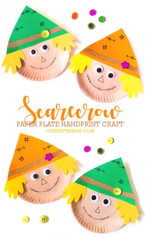 Paper Plate Handprint Scarecrow Craft Scarecrow Preschool Crafts, Scarecrow Activities For Toddlers, Handprint Scarecrow, Scarecrow Crafts For Toddlers, Scarecrow Activities Preschool, November Crafts For Kids Elementary, Scarecrow Crafts Preschool, Thankful Crafts For Kids, November Arts And Crafts For Kids