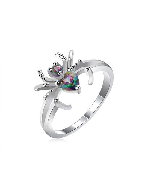 Metal Spider Design Zircon Ring  SILVER #Ad , #spon, #Design, #Spider, #Metal, #SILVER, #Ring Metal Spider, Spider Ring, Spider Design, Animal Rings, Mystic Topaz, Zircon Ring, Round Rings, Ring Metal, Cute Rings