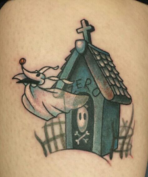 Zero & dog house tattoo Dog House Tattoo, Zeros Dog House, Zero Dog Tattoo, Zero Dog House, Tattoo Spooky, Zero Tattoo, Zero The Dog, Zero Dog, Dog Tattoo Design