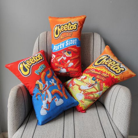 Cheetos Chips Pillow Toys,Cute Soft Stuffed Fabric,Funny Novelty Food Pillow If you are looking for a fun and comfortable decor that you can use in your room / home/car,Pillow you can choose is for you! You can also use it directly as a pillow, as a soft and comfortable decor. It is a product that the person you will gift it can use with pleasure. Product features Length :  13.78'' (35 cm) Width   :  7.87''   (20 cm) It has high print quality and vivid color tone. DOUBLE SIDED PRINT Shipped with fiber filling Hand wash. It is suitable for decorative use due to its pillow size. Thanks for visiting our store... Room Snacks, Food Themed Bedroom, Food Room Decor, Things That Look Like Other Things Decor, Food Themed Home Decor, Food Shaped Decor, Food Furniture, Funny Room Decor, Fun Pillows