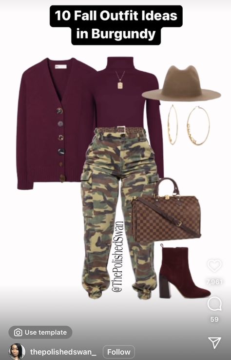 Army Fatigue Outfits For Women Fall, Fall Camo Outfits, Burgundy Womens Outfits, Soft Rock Concert Outfit, Meeting His Family Outfit, How To Dress In Your 30s Woman Classy, Fall Plus Size Outfits 2024, Fall Rainy Day Outfits Work, Outfit Ideas For Women In Their 30s