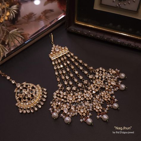 Moissanite #polki #jhummar #mangtikka #headaccessories #tikka #nagjhun #polkitikka #polkijhummar #diamondpolki #semiprecious #stone #habdmade #bridaljewellery #weddingjewellery #jewelry #bridewear #tikkadesigns #bridalaccessories #modernpolki #bridalglam #handcraftedjewel Jhumar Design, Polki Tikka, Real Pearl Jewellery, Long Crystal Earrings, Bridal Jewellery Inspiration, Indian Bridal Jewellery, Diamond Pendants Designs, Headpiece Jewelry, Colour Stone