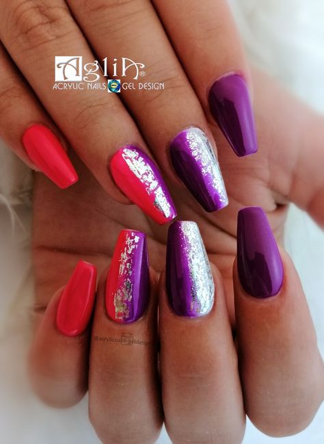 Purple And Red Ombre Nails, Red And Purple Nails Color Combos, Red And Purple Nails Designs, Red Purple Nails, Purple And Red Nails, Red And Purple Nails, Red French Manicure, Red Ombre Nails, Abstract Nail