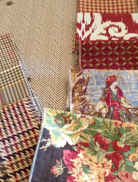 2-16 patterns 9 Moody Study, Mixing Fabrics Patterns, Eclectic Dining Chairs, Nell Hills, Expressing Myself, English Cottage Decor, Red Toile, Pinterest Feed, Masculine Bedroom