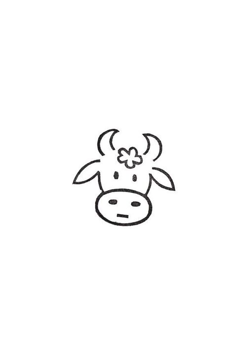 Cute Cow Doodle Easy, Tiny Cow Tattoo Minimalist, Cow Line Tattoo, Cow Tattoo Stencil, Small Animal Tattoos Simple, Highland Cow Doodle, Minimalist Cow Tattoo, Cow Face Tattoo, Cow Tattoo Small Simple