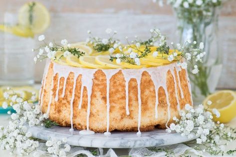 Easy and rustic lemon angel food cake that begins with a box mix! Lemon Angel Food Cake, Village Bakery, Lemon Pie Filling, Angel Food Cake Mix Recipes, Lemon Cakes, Angel Cake, Monkey Bread, Cake Mix Recipes, Angel Food Cake