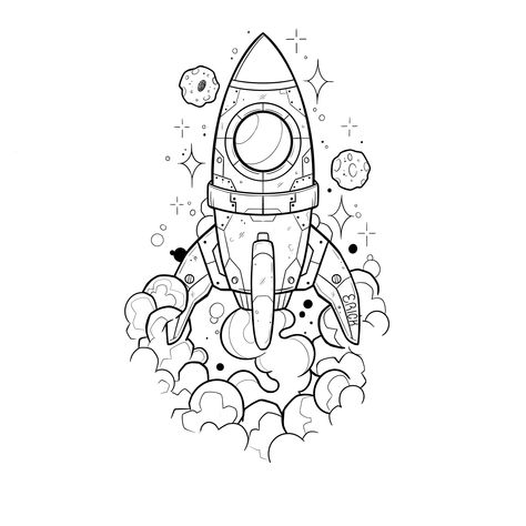 Spaceship Outline, Alien Tattoo Stencil, Space Doodles Aesthetic, Rocket Tattoo Design, Hsv Tattoo, Alice In Wonderland Flash Tattoo, Rocket Sketch, Space Line Art, Rocket Ship Tattoo