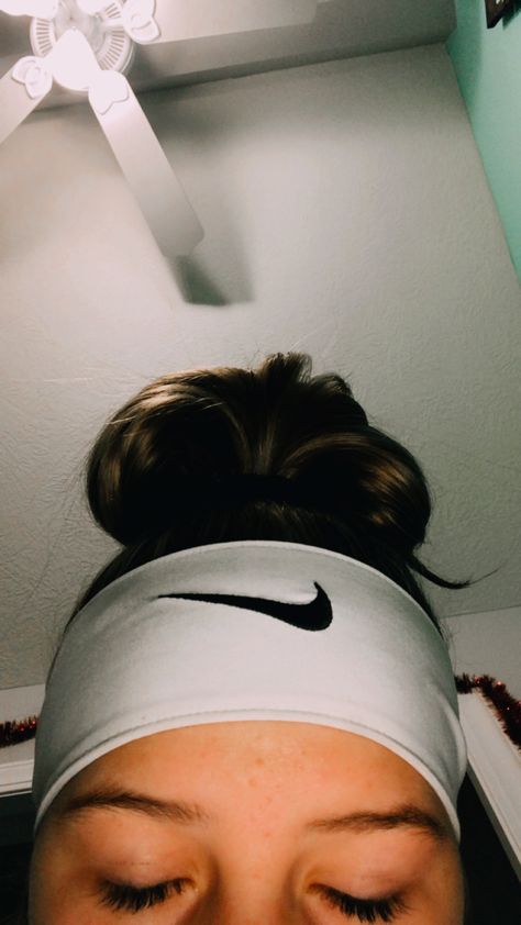 white nike headband  fluffy bun White Nike Headband, Sport Headband Hairstyles, Nike Headband Outfit, Sports Headbands Hairstyles, Nike Headbands Hairstyles, Athletic Headbands Hairstyles, Bun With Headband, Headbands Hairstyles, Soccer Items