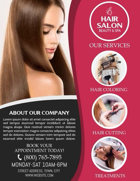 hair salon flyer template, hair salon advertisements, hair salon services, beauty salon services flyers, salon ads, hair professionals, beauty ads. Salon Services Poster, Hair Advertising, Beauty Flyer, Beauty Salon Posters, Hair Services, Beauty Ad, Hair Salons, Beauty Parlor, Salon Services