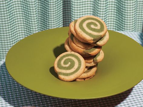 Matcha And Ginger Tea Pinwheels Pinwheel Cookies Recipe, Pinwheel Cookies, Ginger Cookies, The Spiral, Ginger Tea, Spiral Design, Matcha Green Tea, Chatelaine, Cookies Recipe