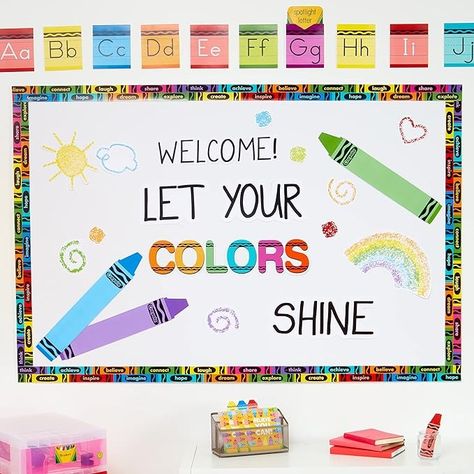 Amazon.com: Eureka Crayola Crayons Door, Window, and Bulletin Board Go-Around Classroom Decorations for Teachers, 12 Pieces : Toys & Games Crayon Box Bulletin Board Ideas, Crayon Bulletin Board Ideas, Crayon Bulletin Board Preschool, Box Of Crayons Bulletin Board, Crayon Welcome Bulletin Board, Crayon Bulletin Boards, Bullentin Boards, Color Dream, Crayola Crayons