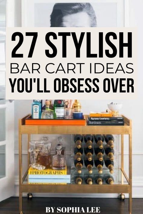 Ikea Bar Cart Hack, Bar Cart Ideas For Home Living Rooms, Alternative Bar Cart Ideas, Large Bar Cart Styling, Bar Cart Styling Modern, Bar Carts In Dining Room, Home Bar Carts, Bar Cart Items, Modern Bar Cart Decor