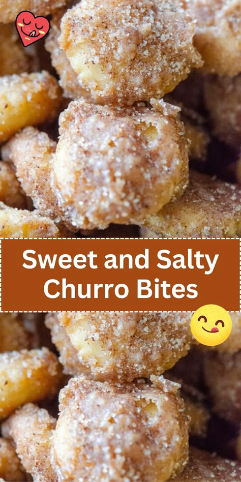 Satisfy your craving for churros with our Sweet and Salty Churro Bites. A bite-sized delight that's perfect for snacking. Sweet & Salty Churro Bites, Churro Snacks Honeycomb 12 Tomatoes, Sweet And Salty Churro Bites 12 Tomatoes, Churro Snacks 12 Tomatoes, Salty Treats Parties Snacks, Churro Snack Mix Recipes, Churro Dessert Ideas, Sweet Finger Foods For Party, Churro Cookies Recipes