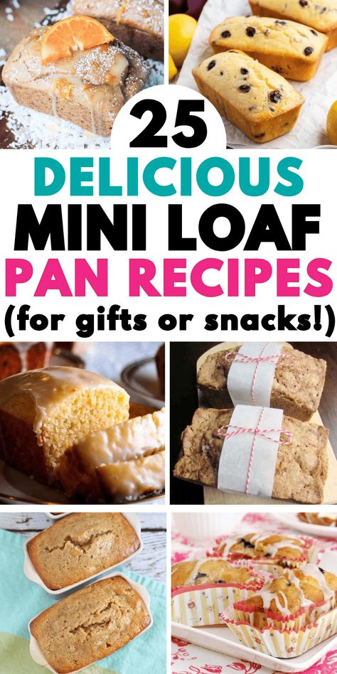 Fun mini loaf pan recipes! Easy recipes for mini loaf pans include sweet & savory bread ideas with apple, lemon, cinnamon, pumpkin, gingerbread, red velvet, zucchini, or banana! Mini loaf pan cakes, food gift ideas for Thanksgiving, Christmas, small loaf cakes, mini cake pan ideas, mini dessert for bake sale, mini loaf pan recipes desserts, mini loaf pan bread recipes, mini breads loaves, mini loaf ideas, small loaf cakes, holiday quick breads, pampered chef stoneware, sweet breads, brunch ... Small Quick Bread Recipes, Mini Dessert Loaves, Banana Gift Ideas, Mini Bread Recipes Loaf Pan, Mini Loaf Pan Recipes Breakfast, Recipes For Mini Loaf Pans, Best Loaf Recipes, Mini Holiday Loaf Cakes, Mini Loafs Recipes