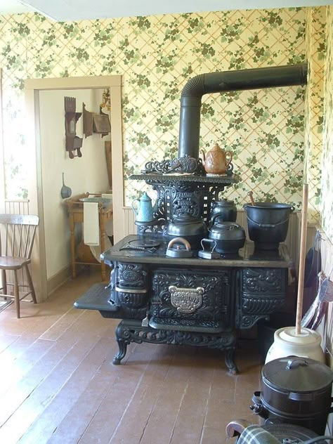 Cook Stove In Old Farm House this way I can feel like I'm in Halloween town :) Alter Herd, Antique Kitchen Stoves, Antique Wood Stove, Wood Cook Stoves, Old Stove, Wood Stove Cooking, Wood Stove Fireplace, Vintage Stoves, Antique Stove