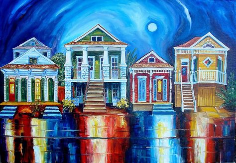 Moon Over New Orleans  by Diane-E, via Flickr House Neighborhood, New Orleans Art, Louisiana Art, Arte Folk, New Orleans Homes, Row House, Office Wall Decor, Art Portfolio, Great Big Canvas