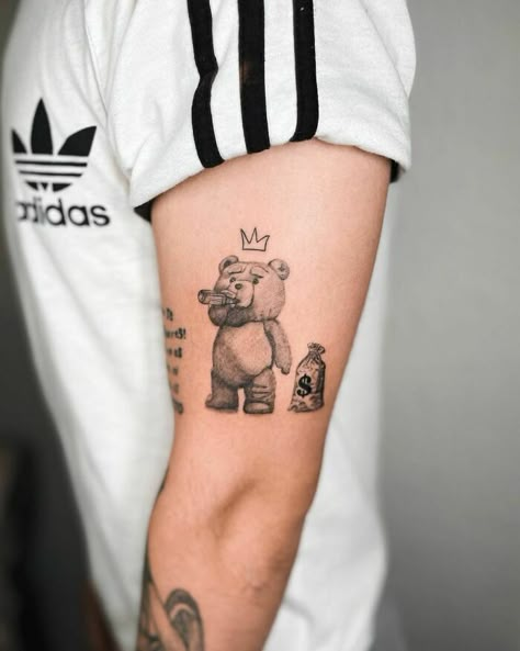 Theodore Tattoo, Ted Tattoo, Minion Tattoo, Cartoon Tattoo Ideas, Pikachu Tattoo, Tato Minimal, Panda Tattoo, Batman Tattoo, Cartoon Tattoo