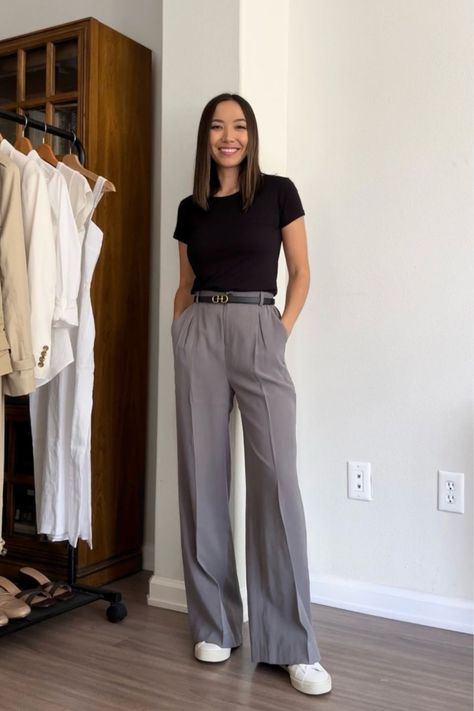 Neutral Tone Work Outfits, Business Athleisure Outfits, School Principal Outfits Women, Buisness Casual Women Outfits Simple, Wide Leg Work Outfit, Joggers Business Casual, Principal Dress, How To Style Trousers Women, Travel Work Outfits