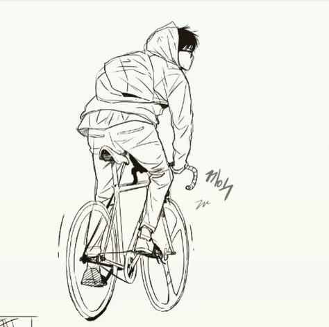 Biking Reference Drawing, Person On A Bike Drawing, Bicycle Drawing Reference, Bikecycle Drawing, Riding A Bike Drawing Reference, Fixie Bike Drawing, Person Riding Bike Drawing Reference, Riding Bike Drawing Reference, Bike Drawing Reference