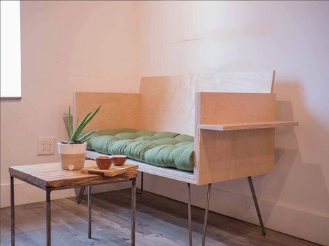 Ply Shelving, Diy Homewares, Plywood Sofa, Florida Apartment, Plywood Projects, Woodworking Tools For Beginners, Woodworking Bed, Couch Design, Sofa Dimensions