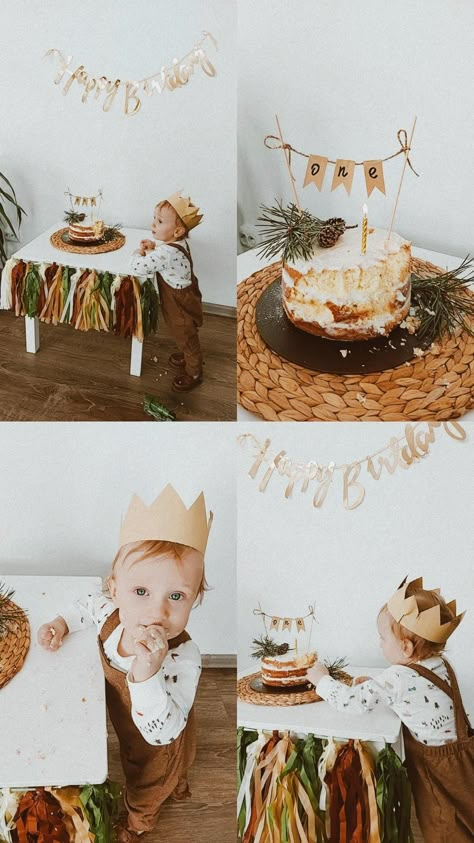 Wood Theme Party 1st Birthdays, Simple Wild One Birthday Party, Into The Woods Birthday Theme, One Year Old Simple Birthday, Woods First Birthday Party, Nature 1st Birthday Party, 1st Birthday Party Simple, Minimalist One Year Old Birthday Party, Woods Themed First Birthday