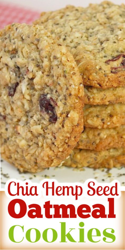 Chia Hemp Seed Oatmeal Cookies have a healthy twist with the addition of chia, hemp seed, and multigrain flour. via @artandthekitch Cooking With Hemp Seeds, Baking With Hemp Hearts, Hemp Flour Recipes, Hemp Seed Bread, Vegan Food On The Go, How To Use Hemp Hearts, Hemp Seed Muffins, Hemp Heart Muffins, Keto Hemp Seed Recipes