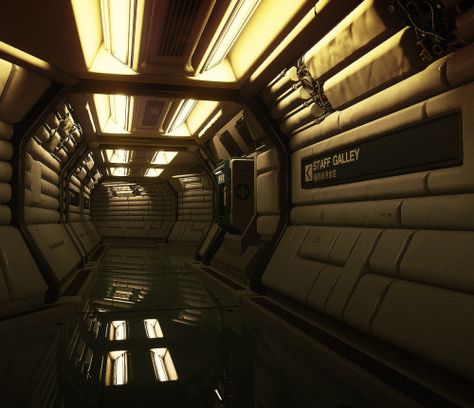 nerdellect:Alien Isolation | Settings Scifi Corridor, Scifi Environment, Scifi Interior, Alien Isolation, Alien Ship, Spaceship Interior, Sci Fi Environment, Arte Alien, Futuristic Interior